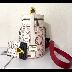 Disney Loungefly Hocus Pocus White and Red Cylindrical Bag with card holder.